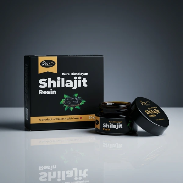 Desi Nectar 20g jar of Pure Himalayan Shilajit Resin, authentic gold grade organic mineral pitch for energy and stamina in Pakistan.
