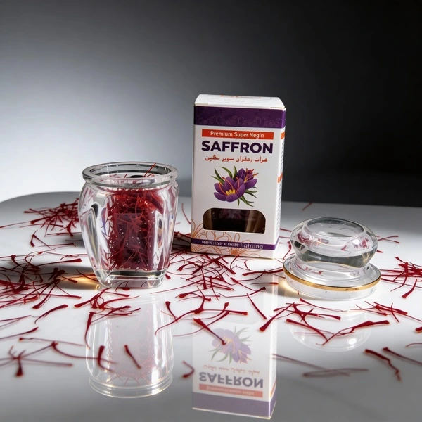 Premium Super Negin Herat Saffron in a glass jar by Desi Nectar, 100% pure original Zafran for saffron tea and beauty in Pakistan.