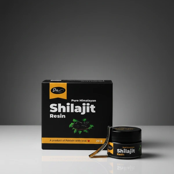 Desi Nectar 20g jar of Pure Himalayan Shilajit Resin, authentic gold grade organic mineral pitch for energy and stamina in Pakistan.