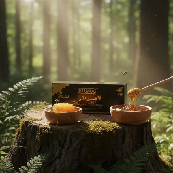 Original Etumax Royal Honey VIP 12 sachet box with gold seal - Premium male vitality honey in Pakistan.