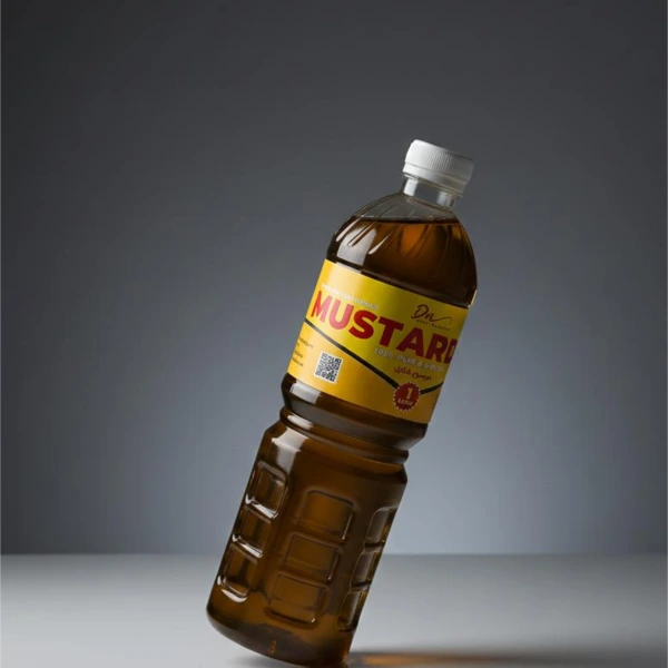 Desi Nectar 1 liter bottle of 100% pure and natural cold pressed mustard oil, traditional kachi ghani sarson ka tail for hair and cooking.