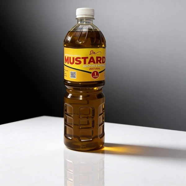 Desi Nectar 1 liter bottle of 100% pure and natural cold pressed mustard oil, traditional kachi ghani sarson ka tail for hair and cooking.