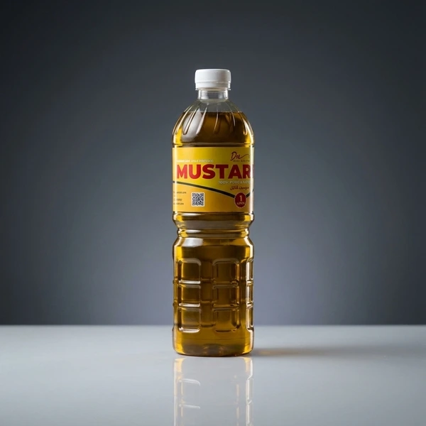 Desi Nectar 1 liter bottle of 100% pure and natural cold pressed mustard oil, traditional kachi ghani sarson ka tail for hair and cooking.