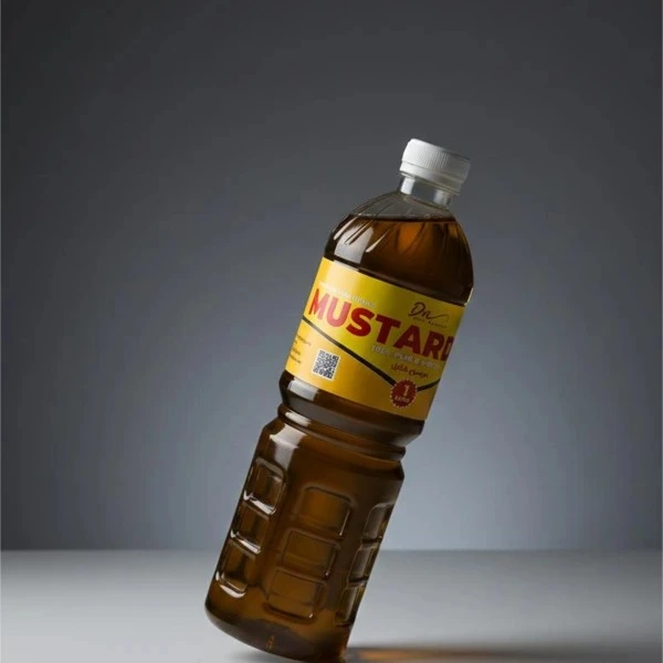 Desi Nectar 1 liter bottle of 100% pure and natural cold pressed mustard oil, traditional kachi ghani sarson ka tail for hair and cooking.