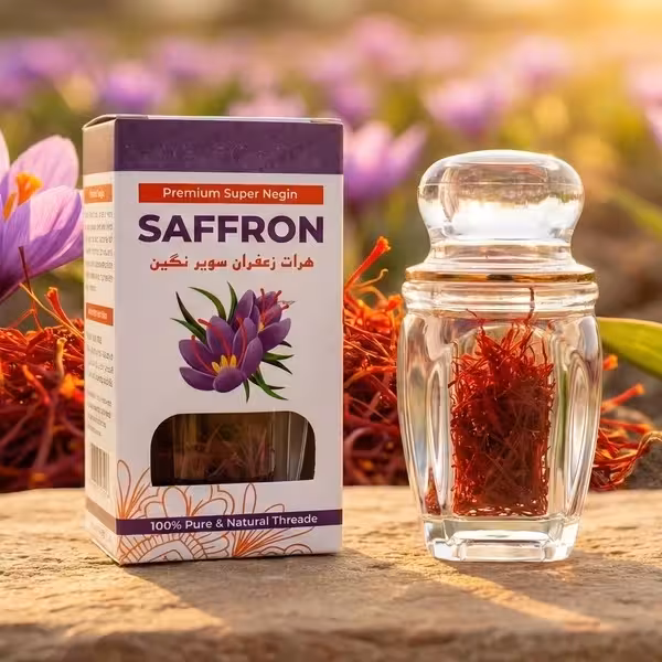 Premium Super Negin Herat Saffron in a glass jar by Desi Nectar, 100% pure original Zafran for saffron tea and beauty in Pakistan.
